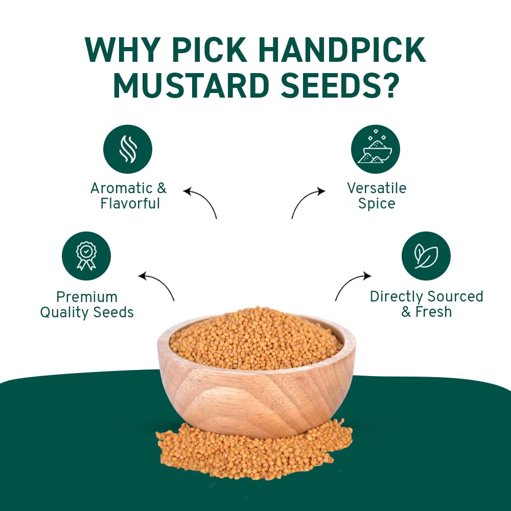 HANDPICK Yellow Mustard Seed (397g/14oz) Non GMO, Gluten Free, 100% Raw, Sourced from India, For Cooking, Pickles, Packed in Resealable Ziplock Pouch