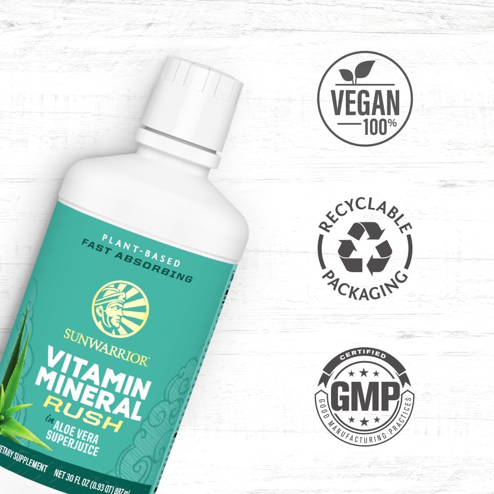 Sunwarrior Liquid Multivitamin Supplements & Minerals Vegan Plant-Based with Aloe Vera for Men and Women | Energy & Immune Support Gluten Sugar Dairy Free | 30 Fl Oz