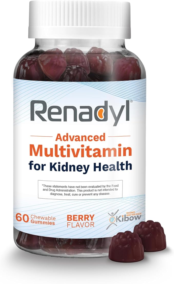 Renadyl Advanced Multivitamin Gummy for Kidney Health | Optimized Levels of Essential Vitamins and Minerals | 60 Chewable Gummies | Berry Flavored | Made in USA
