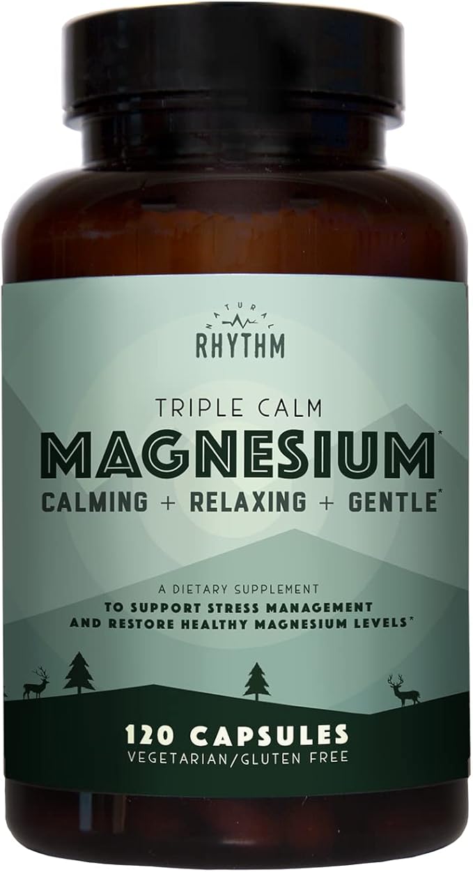 Natural Rhythm Triple Calm Magnesium 150 mg - 120 Capsules – Magnesium Complex Compound Supplement W/Natural Rhythm Vitamin D3 + K2 (MK7) Plus Vitamin A, for Bone, Heart, & Immune Health, 30 Capsules