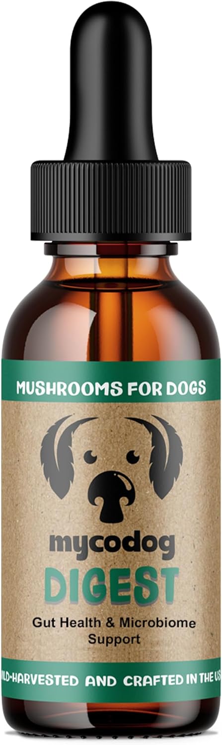 MycoDog Digest - Mushroom Extract & Adaptogen Tincture Dog Supplement - Dog Digestive Support Blend - Roots, Herbs, & Mushroom Extracts Including Chaga, Shiitake, & Turkey Tail