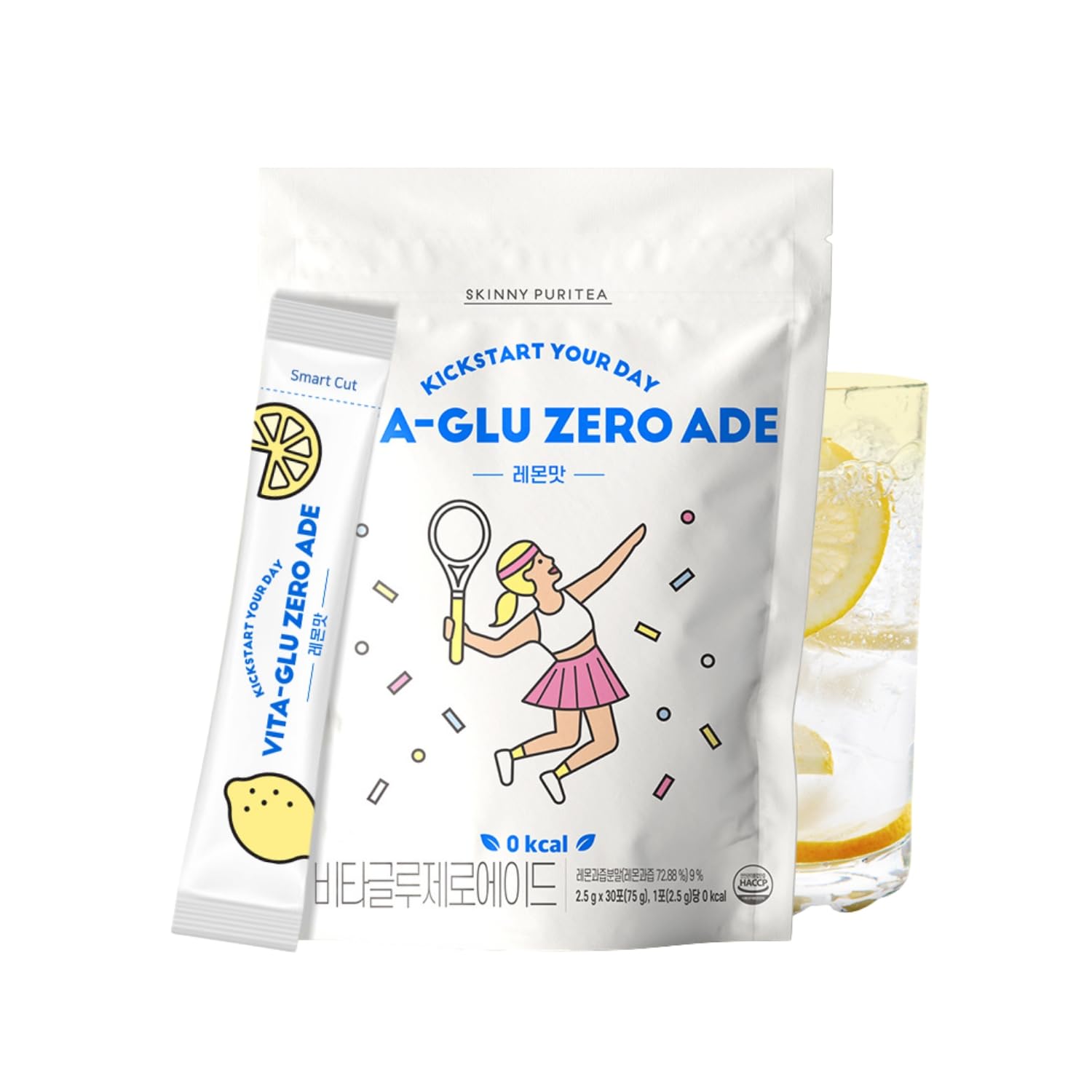 Korean Food Vita glue zero ade(3g*30P) | Lemonade | No Sugar, No Calory, No Sodium | Drinks for dietary | Contains Vitan C Glutathione Hyaluronic acid Elastin | Skinny puritea