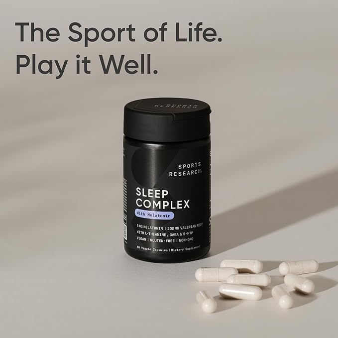 Sports Research® Sleep Complex with Melatonin 5mg, L-Theanine 200mg & Magnesium - Supports Restorative Sleep & Relaxation - Vegan Certified · Non-GMO · Gluten Free - 60 Veggie Capsules