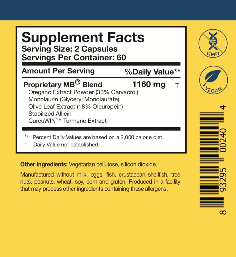 Researched Nutritionals Microbinate - Microbial Health Complex - Promotes Healthy Inflammation Response, Biofilm Disruption & Immune Support - Olive Leaf, Oregano & Turmeric Extract (120 Capsules)