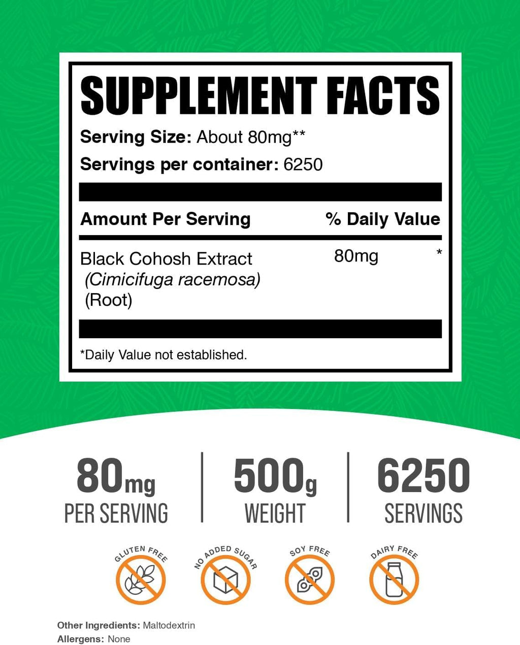 BulkSupplements.com Black Cohosh Extract Powder - from Black Cohosh Root, Herbal Supplement - Vegan & Gluten Free, 80mg per Serving, 500g (1.1 lbs) (Pack of 1)