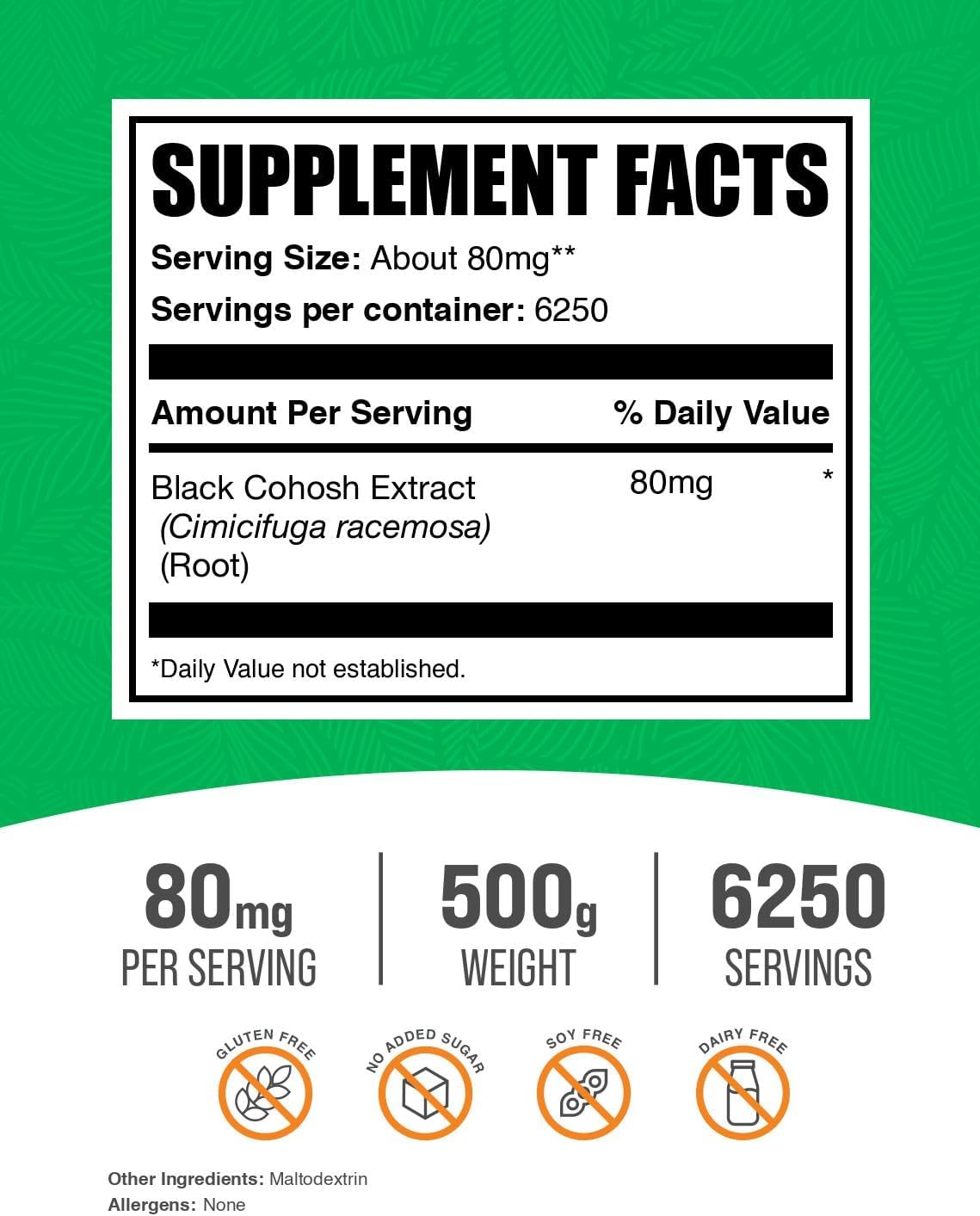 BulkSupplements.com Black Cohosh Extract Powder - from Black Cohosh Root, Herbal Supplement - Vegan & Gluten Free, 80mg per Serving, 500g (1.1 lbs) (Pack of 1)