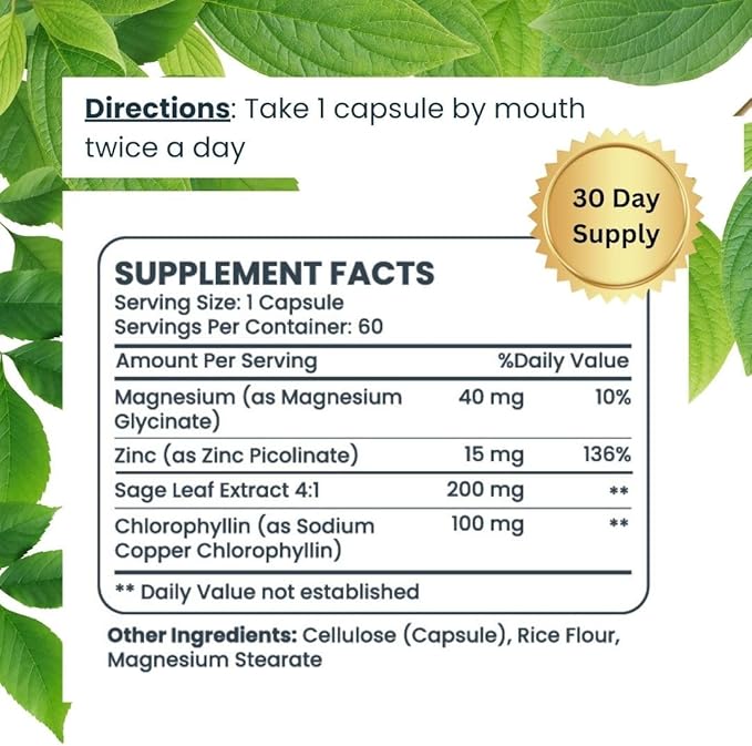Whole Body Deodorizing Supplement - 100% Natural Internal Deodorant, Sweat Relief - Body Odor Pills Reduce Odor in Underarms, Intimate Areas & Feet - 60 Chlorophyll Capsules for Gut Health