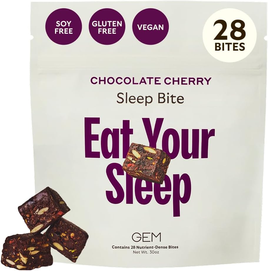 GEM Sleep Aid, Nighttime Bite, Melatonin Free, L-Theanine, Magnesium, Valerian Root Extract | Vegan and Gluten Free | Earthy Chocolate Cherry, Trial Size (28 Pack)