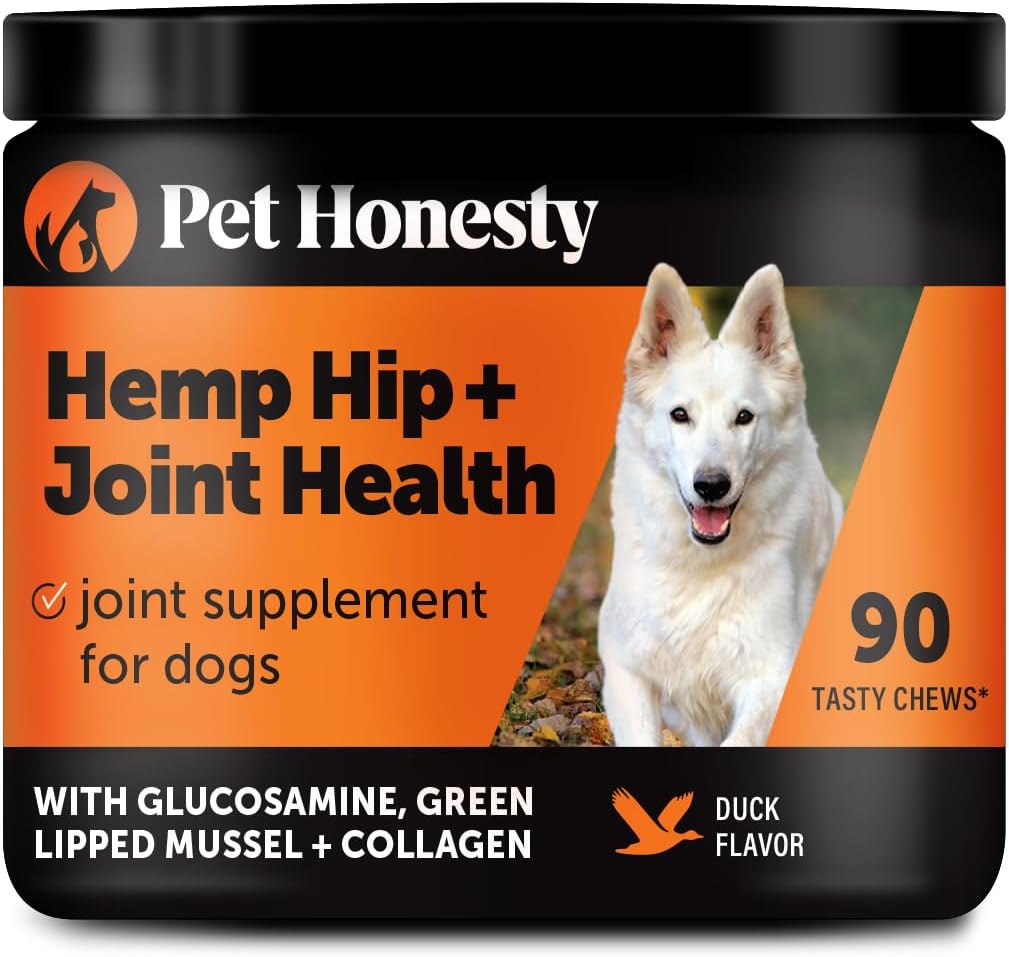 Hemp Hip & Joint Supplement for Dogs - Hemp Oil & Powder - Glucosamine Chondroitin for Dogs, Turmeric, MSM, Green-Lipped Mussel, Supports Mobility, May Reduce Discomfort (Duck)