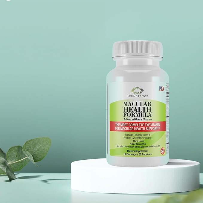 EyeScience Macular Health Formula Advanced Ocular Vitamin - Containing Lutein, Zeaxanthin, Billberry, & Vitamins C, D, E, & B6 (30 Day Supply)