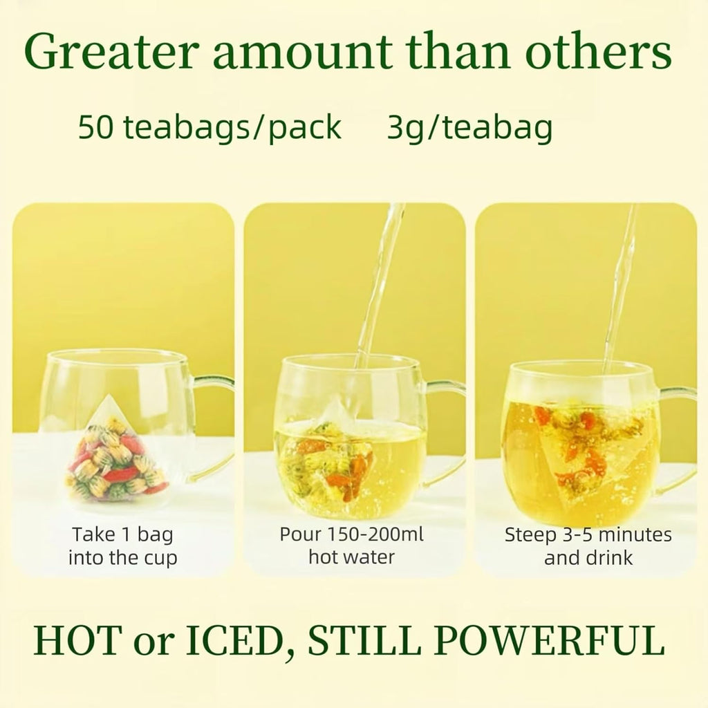Eastrue Organic Goji Berry & Chrysanthemum Herbal Tea,50 Tea Bags,Kidney and Liver Detox Tea for Liver Kidney Cleanse Detox & Repair,Stress Relief & Better Sleep,Non-GMO,Caffeine-Free