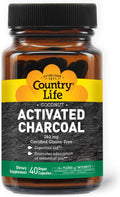 Country Life Coconut Activated Charcoal Capsules, 260mg – Natural Charcoal Supplement for Gas and Bloating Relief - Gluten-Free, 40 Vegan Capsules