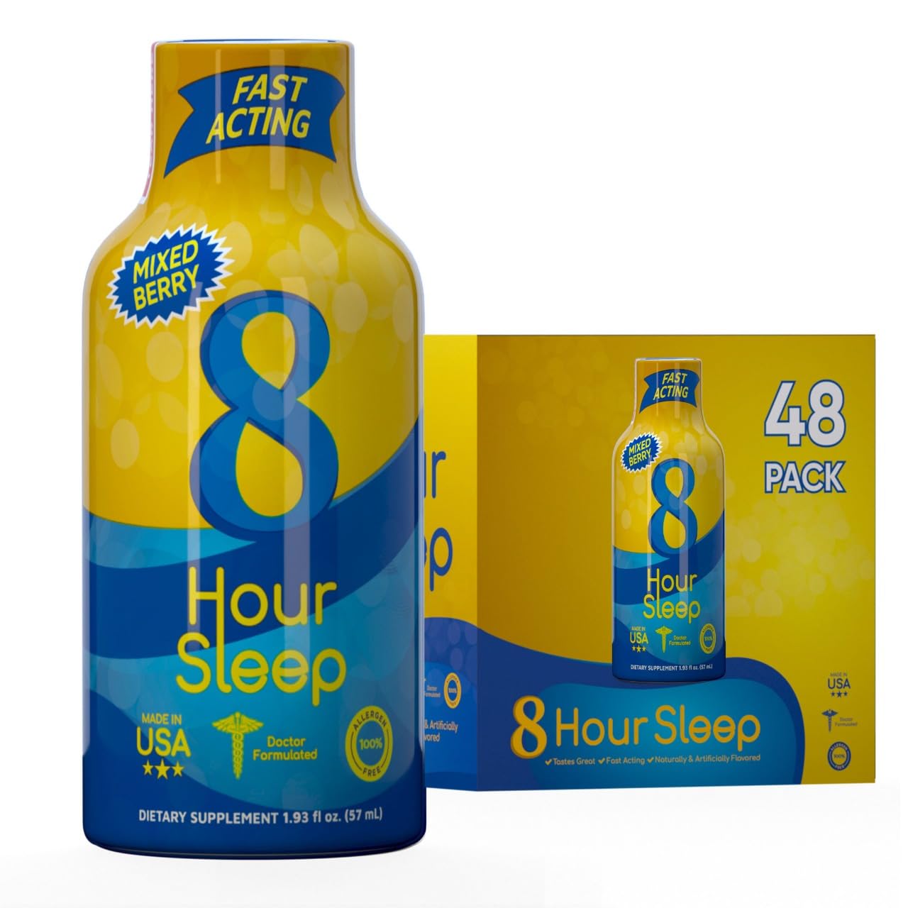 Vitamin Energy 8 Hour Sleep Shot Mixed Berry 48 Pack, Melatonin, 5-HTP, GABA, Valerian, Lavender, Nighttime Relaxation & Sleep Support Supplement, Zero Sugar, Vegan, Gluten-Free, Kosher, 1.93 fl oz