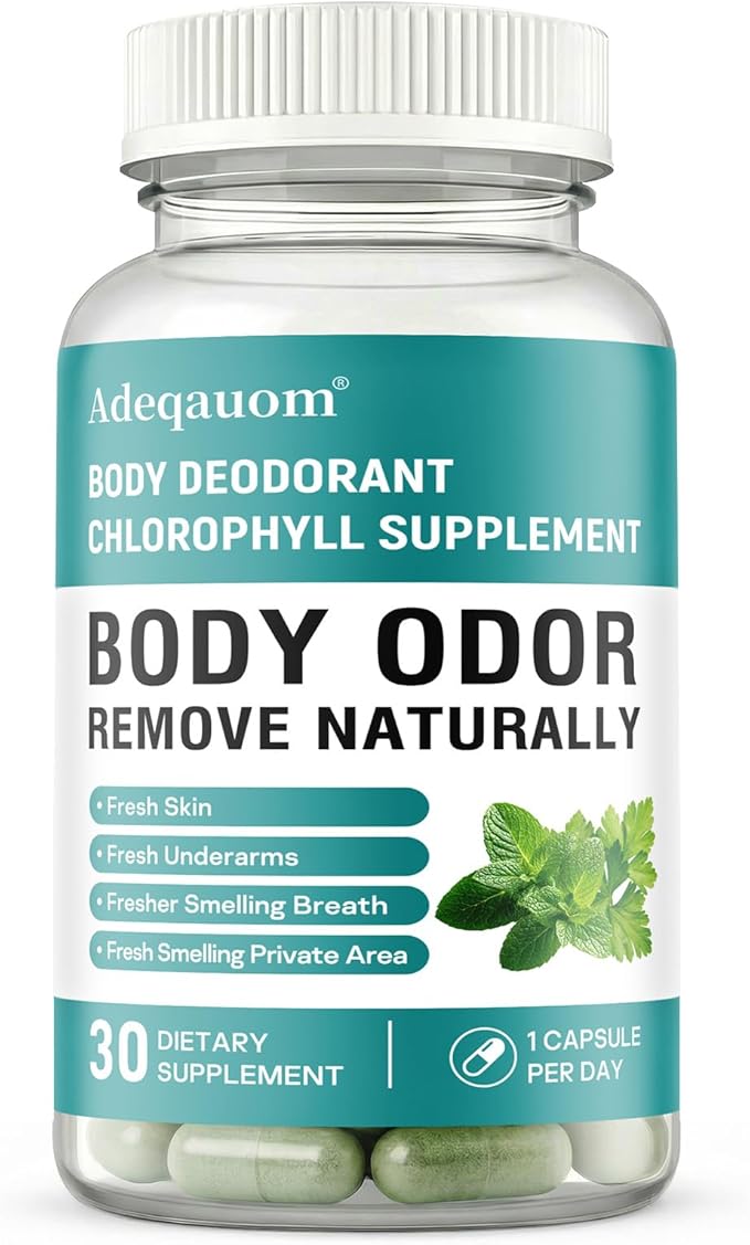Chlorophyll Capsules Internal Body Deodorant Supplement for Women and Men for Gut Health, Fresh Breath, Skin Health, Detox & Digestion Support, Natural Odor Remove, Vegan, Non-GMO-30 Capsules