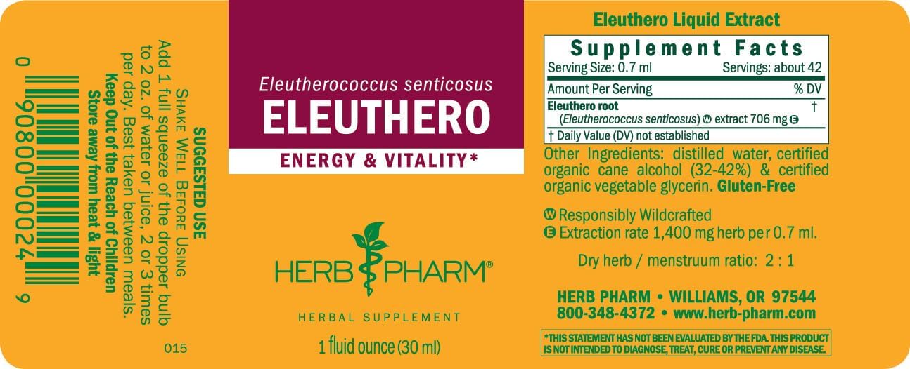 Herb Pharm Eleuthero Root Liquid Extract for Energy and Stamina, Cane Alcohol, 1 Ounce
