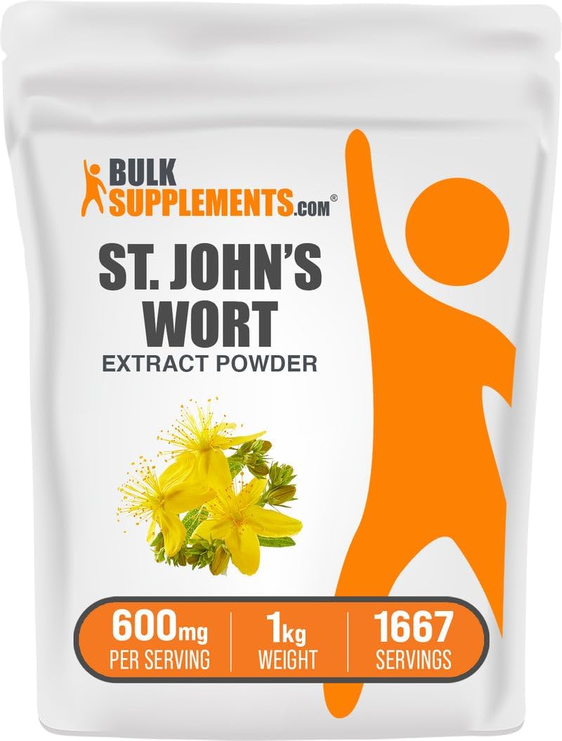 BulkSupplements.com St. John's Wort Extract - St. Johns Wort Supplement, Herbal Supplement for Mood - Vegan & Gluten Free, 600mg per Serving, 1kg (2.2 lbs) (Pack of 1)