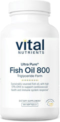 Vital Nutrients Ultra Pure® Fish Oil 800 Triglyceride Form | Heart, Brain, & Immune Health* | Sustainably Sourced High EPA & DHA Omega-3 Fatty Acid | Lemon Flavor | Gluten, Dairy, Soy Free | 90 Count