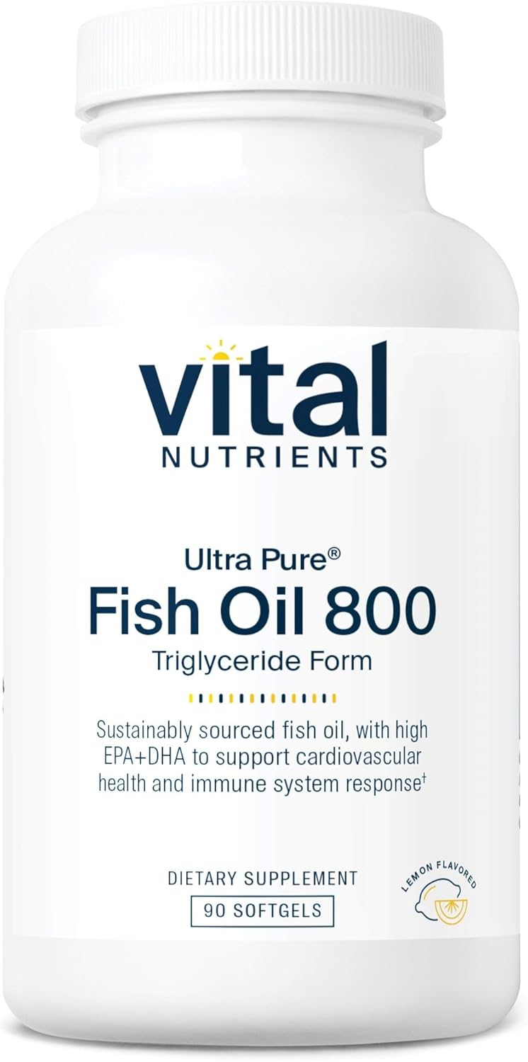 Vital Nutrients Ultra Pure® Fish Oil 800 Triglyceride Form | Heart, Brain, & Immune Health* | Sustainably Sourced High EPA & DHA Omega-3 Fatty Acid | Lemon Flavor | Gluten, Dairy, Soy Free | 90 Count