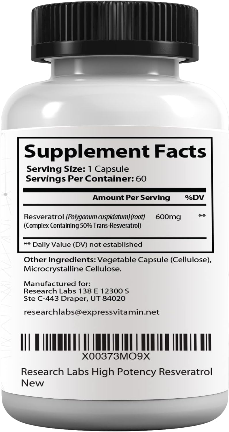 Research Labs 2X Potency Micronized Resveratrol Supplement 2 Fer 1 Ad - 1200mg Per 2 Capsules, 120 Total - Potent Antioxidants Supplement, Trans Resveratrol for Heart Health
