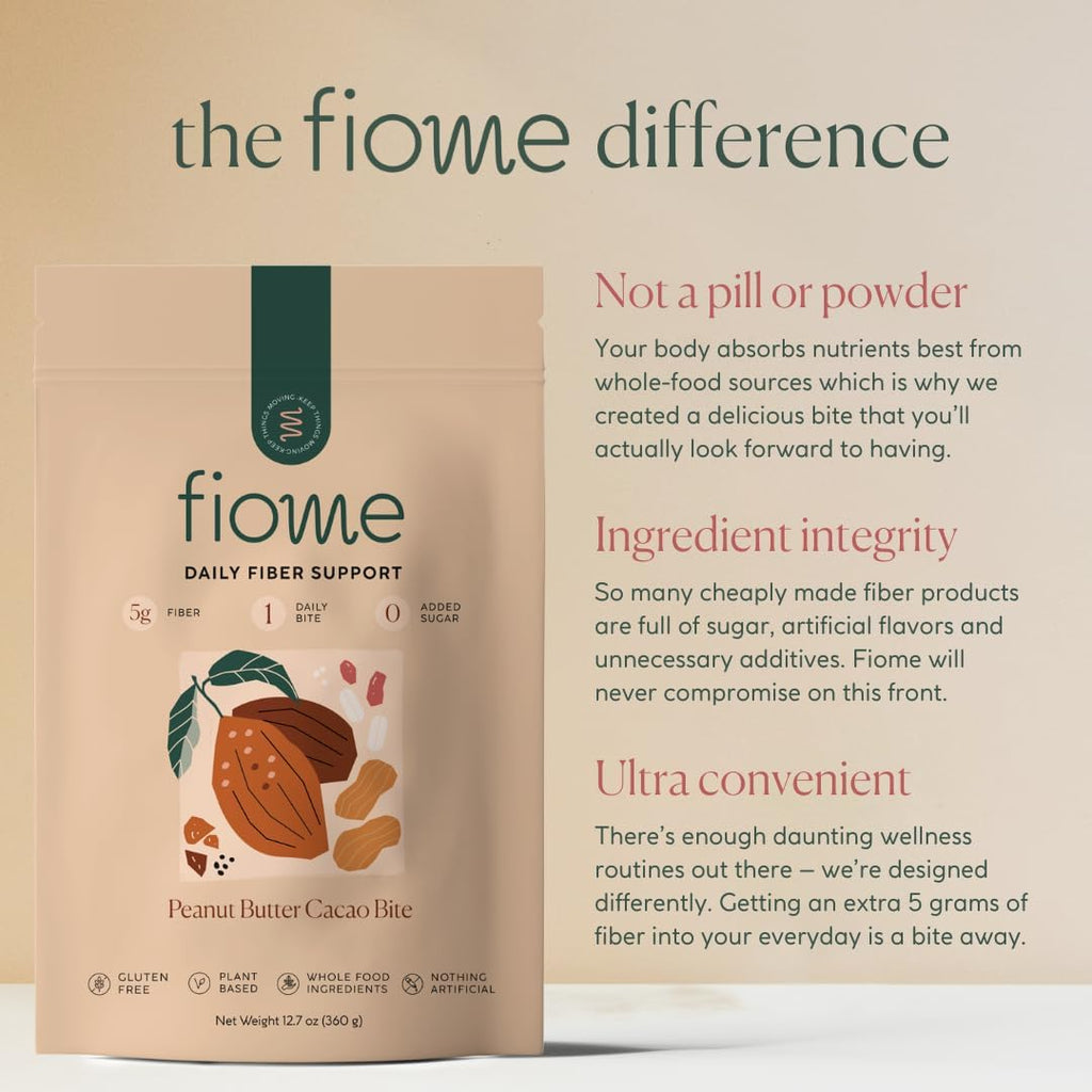 Fiber Supplement - 5g Daily Fiber Bite - Supports Regularity, Digestion and Gut Health - All Natural Ingredients, Peanut Butter Cacao Flavor, 30 Servings