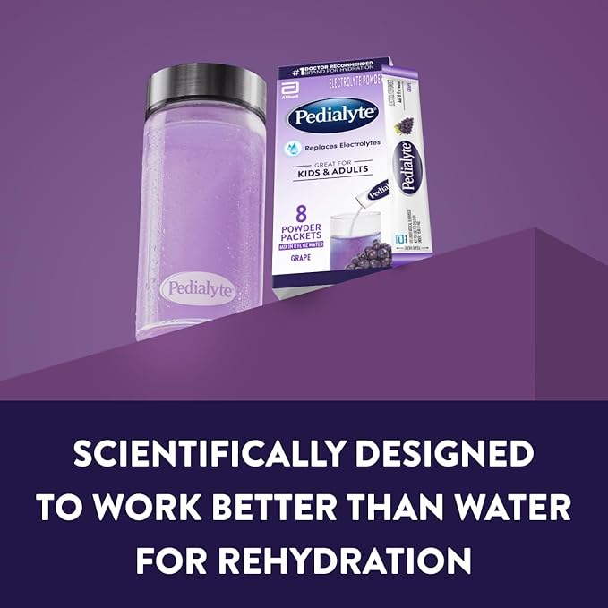 Pedialyte Electrolyte Powder, Hydration Drink for Kids & Adults, Grape, 8 Powder Packets