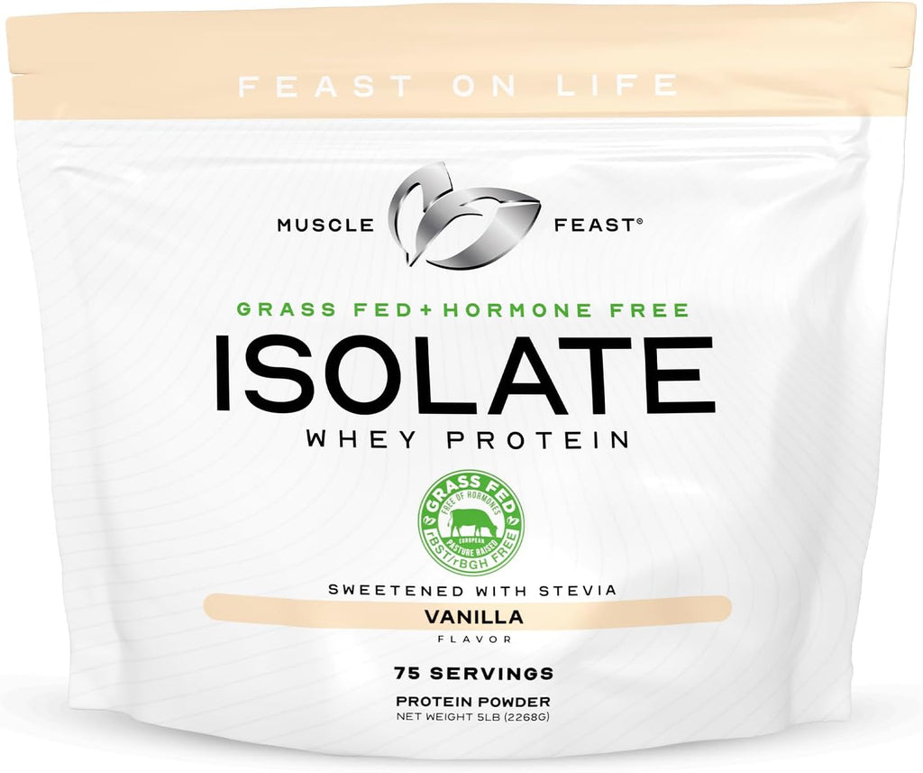Muscle Feast Grass-Fed Whey Protein Isolate, All Natural Hormone Free Pasture Raised, Whey Isolate Protein Powder for Men and Women, Clean, Gluten-Free, Delicious Isolate Protein - Vanilla, 5lb