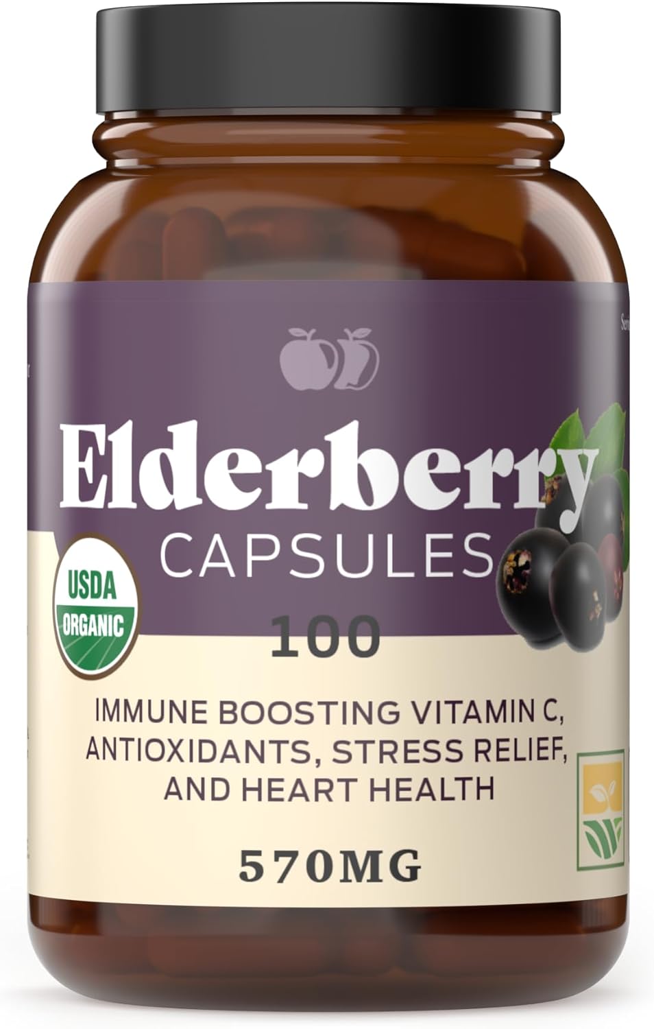 Organic Elderberry Capsules - Organic, Dried, & Pure Elderberry Sambucus Natural Immune Boost Capsules - 570 mg