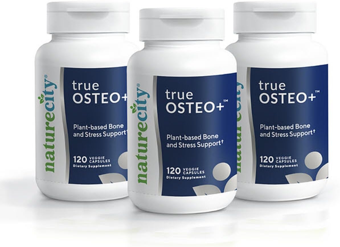 NatureCity True-Osteo+ Bone Support with Ashwagandha – for Strength & Density – Plant-Based Calcium with Organic AlgaeCal, Magnesium, Vitamin D3, K2, Silicon & Stress Support | 360 Veggie Capsules
