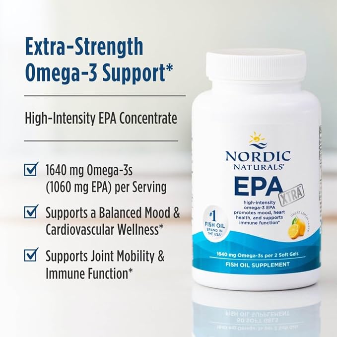 Nordic Naturals EPA Xtra, Lemon - 90 Soft Gels - 1640 mg Omega-3 - High-Intensity EPA Formula for Positive Mood, Heart Health & Healthy Immunity - Non-GMO - 45 Servings