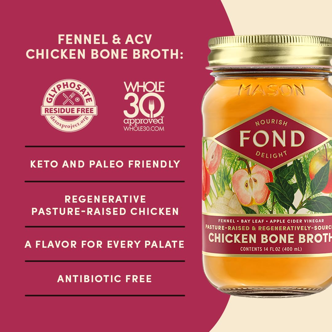 FOND Pasture-Raised Regenerative Chicken Bone Broth infused with Organic Fennel & Bay Leaf