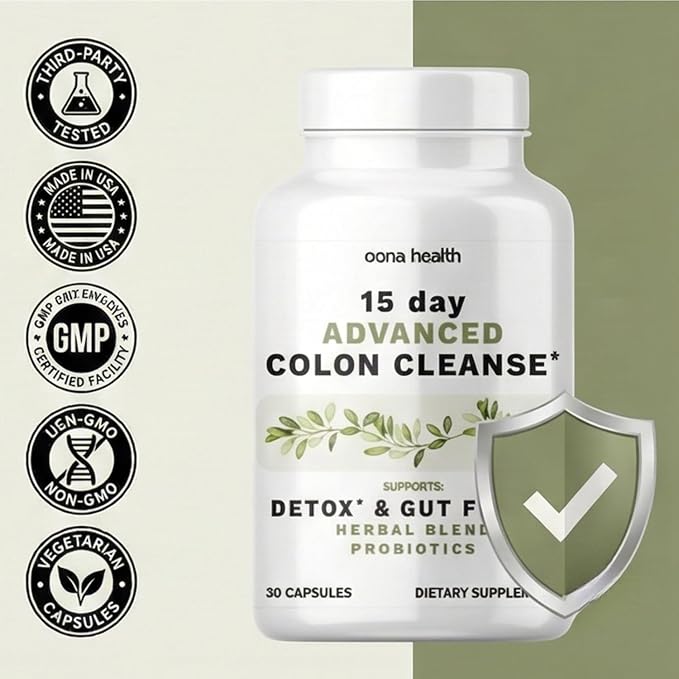 15 Day Advanced Colon Cleanse, Probiotics & Natural Herbs, Supports Detox & Gut Flora for Women & Men, with Cascara Sagrada, Psyllium Husk & Senna Leaf, 30 Capsules 1-2 Daily | 15 Day Cleanse