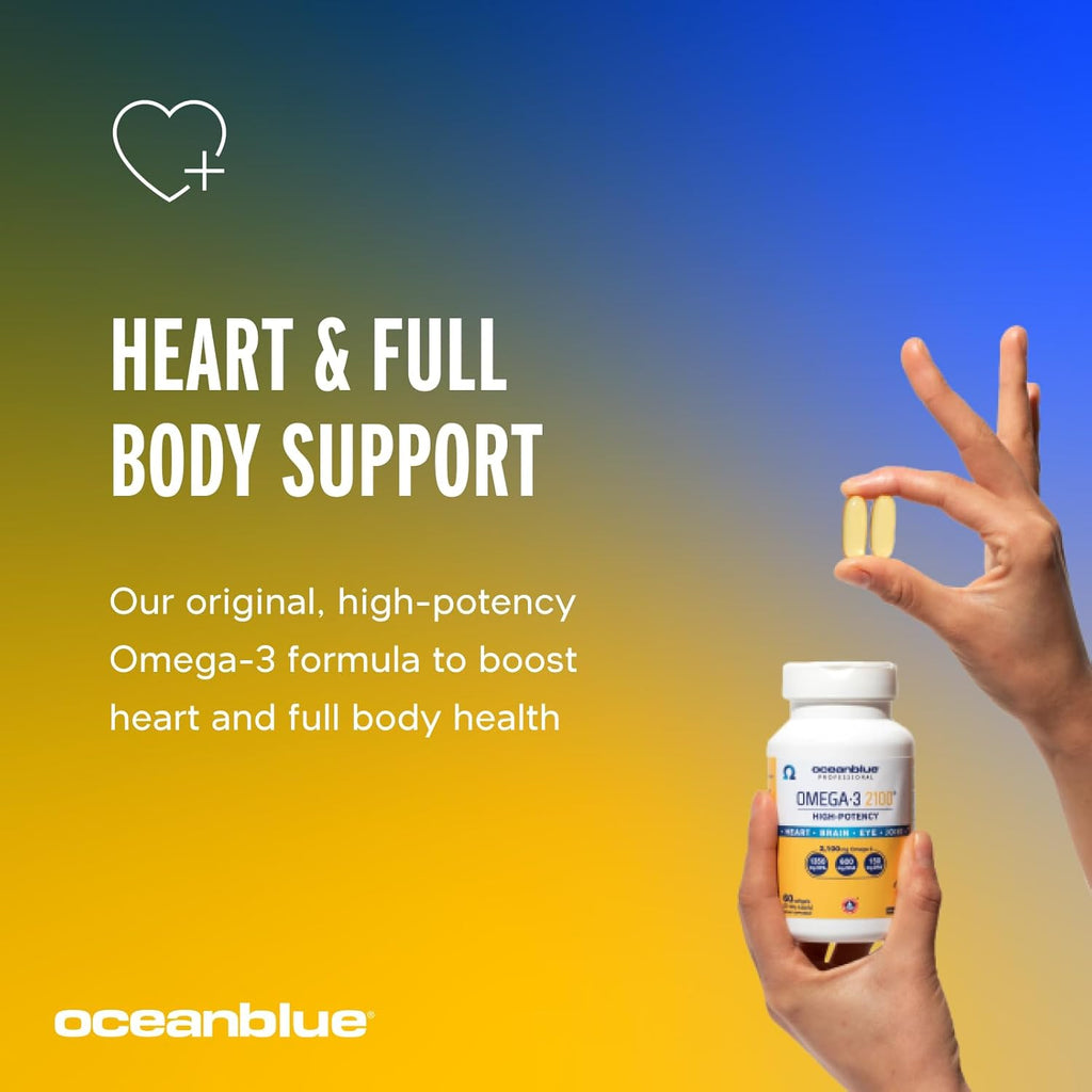 Oceanblue Professional Omega-3 2100 – 120 ct – 2 Pack – Triple Strength Burpless Fish Oil Supplement with High- Potency EPA, DHA, DPA – Wild-Caught – Orange Flavor (120 Servings)