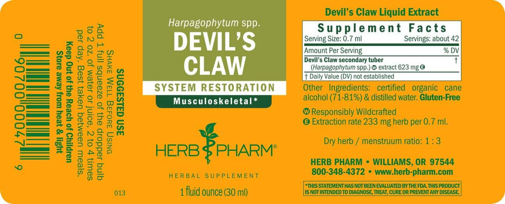Herb Pharm Devil's Claw Liquid Extract for Musculoskeletal System Support - 1 Ounce (DDCLAW01)