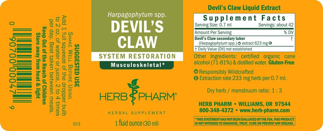 Herb Pharm Devil's Claw Liquid Extract for Musculoskeletal System Support - 1 Ounce (DDCLAW01)