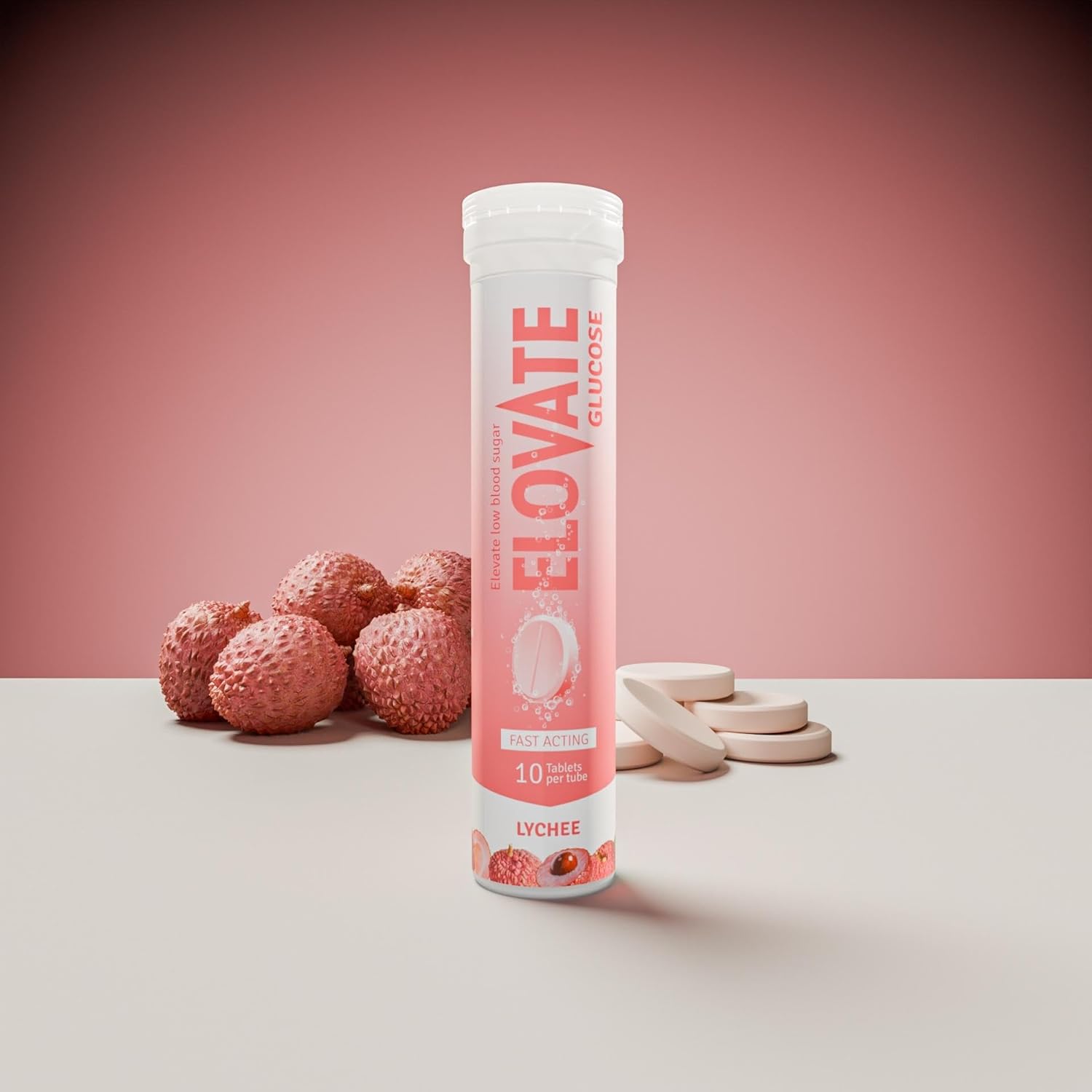 Effervescent Glucose Tablets - Fast Acting Hydration for Sports, Travel, & More - 10 Tablets Per Tube (Pack of 4 Tubes Lychee)