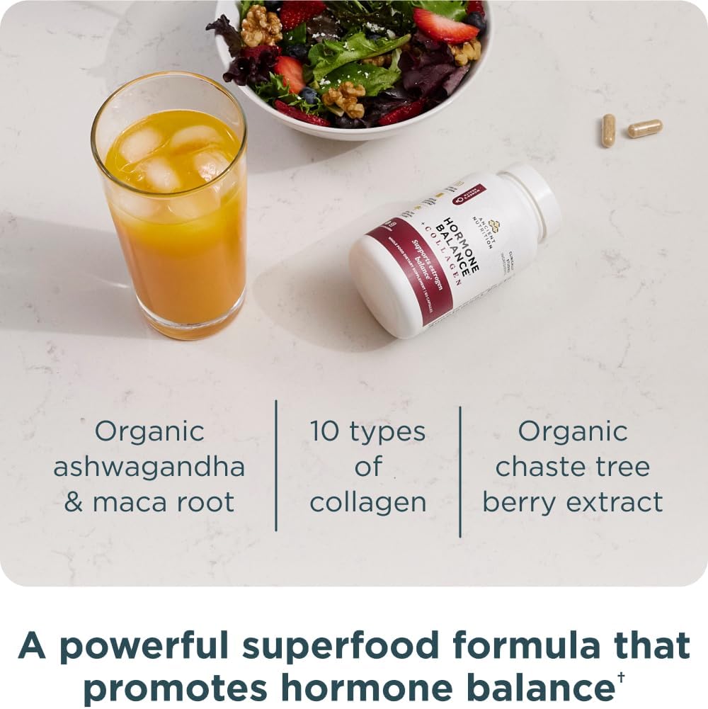 Ancient Nutrition Hormone Balance + Collagen Supplement, Hydrolyzed Collagen Peptides, Key Clinically Validated Ingredient to Support Balanced Hormones and Boost Energy, 60 Capsules