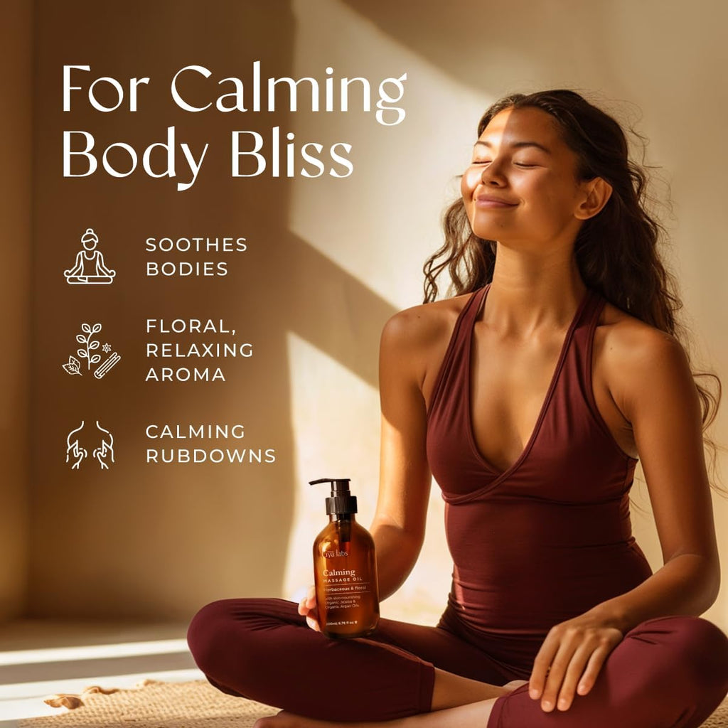 Gya Labs Calming Massage Oil - 6.76 Fl Oz - Non-Greasy Formula for Sore Muscles, Deep Relaxation & All Skin Types - Suitable for Men & Women