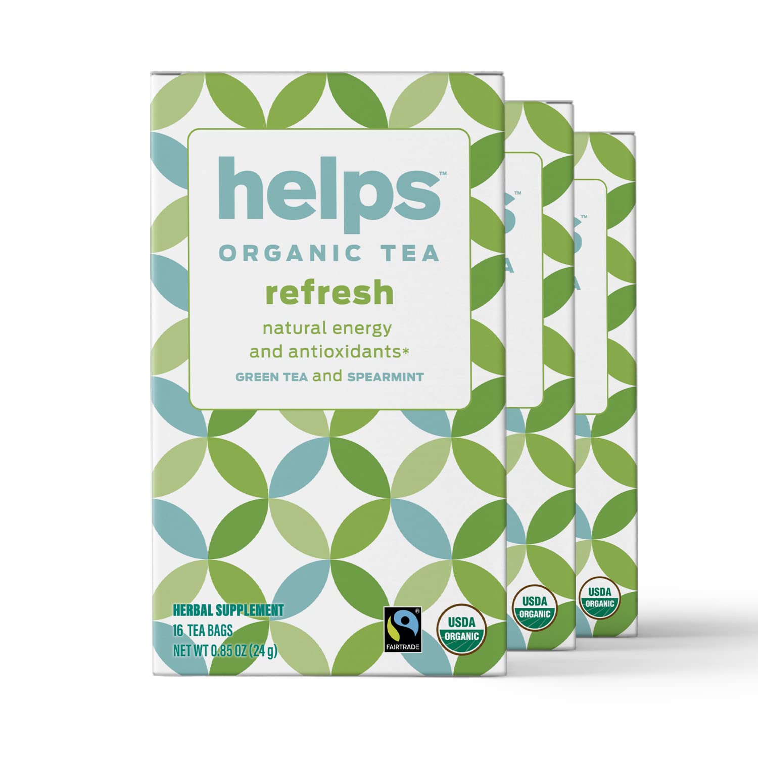 HELPS TEAS | Helps Refresh | Organic Green Tea with Spearmint. Natural Energy, Antioxidant, Slimming And Thermogenic Herbal Tea| 16 Tea Bags - Pack of 3 |