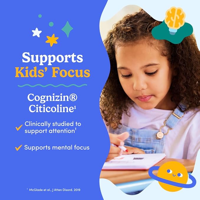 FIRST DAY Kids Focus & Brain Supplement Gummies Ages 4+ | Attention & Calm Support with Cognizin® Citicoline & Phosphatidylserine | Organic, Vegan | 30-Day Supply
