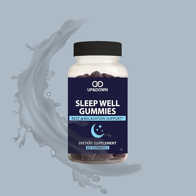 Up&Down Supplements Sleep Well Gummies | Deeper Sleep, Relaxation, Rest & Recovery Support | Melatonin, Vitamin B6 & Passionflower | Made in USA | Vegan, Non-GMO, Gluten Free | 60 Sleep Gummies
