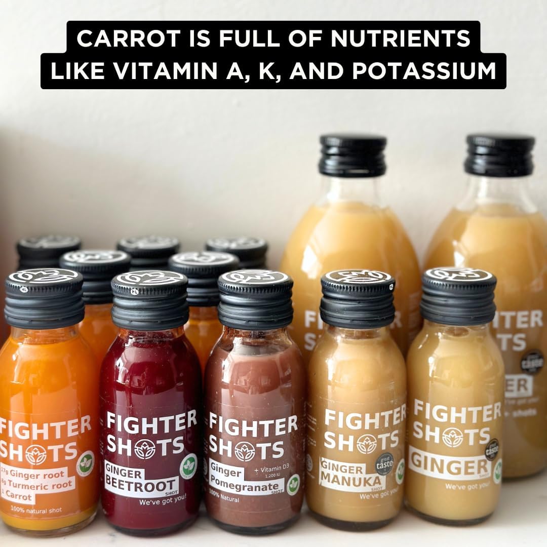 Ginger Turmeric and Carrot Shots (Vegan/12x60ml) | Fresh & Fiery Ginger Shots for Immune Support | Boosts Energy | 100% Natural/No Nasties | Rich in Antioxidants | Packed with Vitamin C