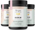 Winged Wellness Glow Up, Collagen Powder for Women - Hair, Skin & Nails Beauty Supplement with Grass-Fed Hydrolyzed Collagen Peptides Adaptogens, Vitamin C & Biotin – 3-Pack, Unflavored