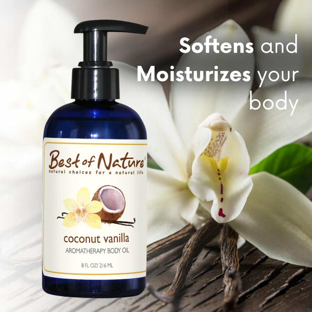 Best of Nature Coconut Vanilla Aromatherapy Massage Oil - Luxurious Blend with Coconut & Vanilla, Perfect for Spa Use, Relaxing Massage & Skin Hydration, Silky & Lightweight - Half Gallon (64 fl oz)