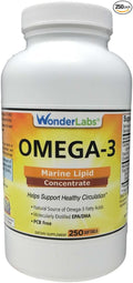 Wonder Labs Omega-3 Marine Lipid Concentrate A Natural Source of Omega-3 Fatty Acids, Supports Heart Health and Circulation - 250 Softgels