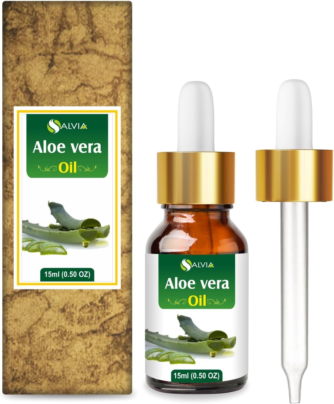 Aloe Vera Oil Therapeutic Premium Oil with Dropper by Salvia in Amber Glass Bottle 100% Natural Pure Undiluted Cold Pressed Aromatherapy Carrier Oil (15 ML with Dropper)