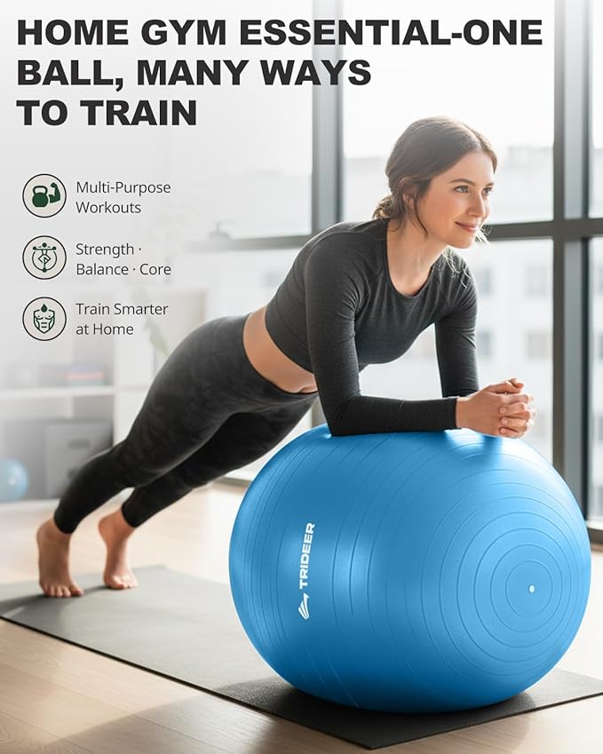 Trideer Exercise Ball for Yoga, Pilates & Fitness – Stability Ball Equipment for Home Gym & Office Chair, Core & Balance Training Accessories, Physical Therapy Equipment, Quick Pump Included, 5 Sizes