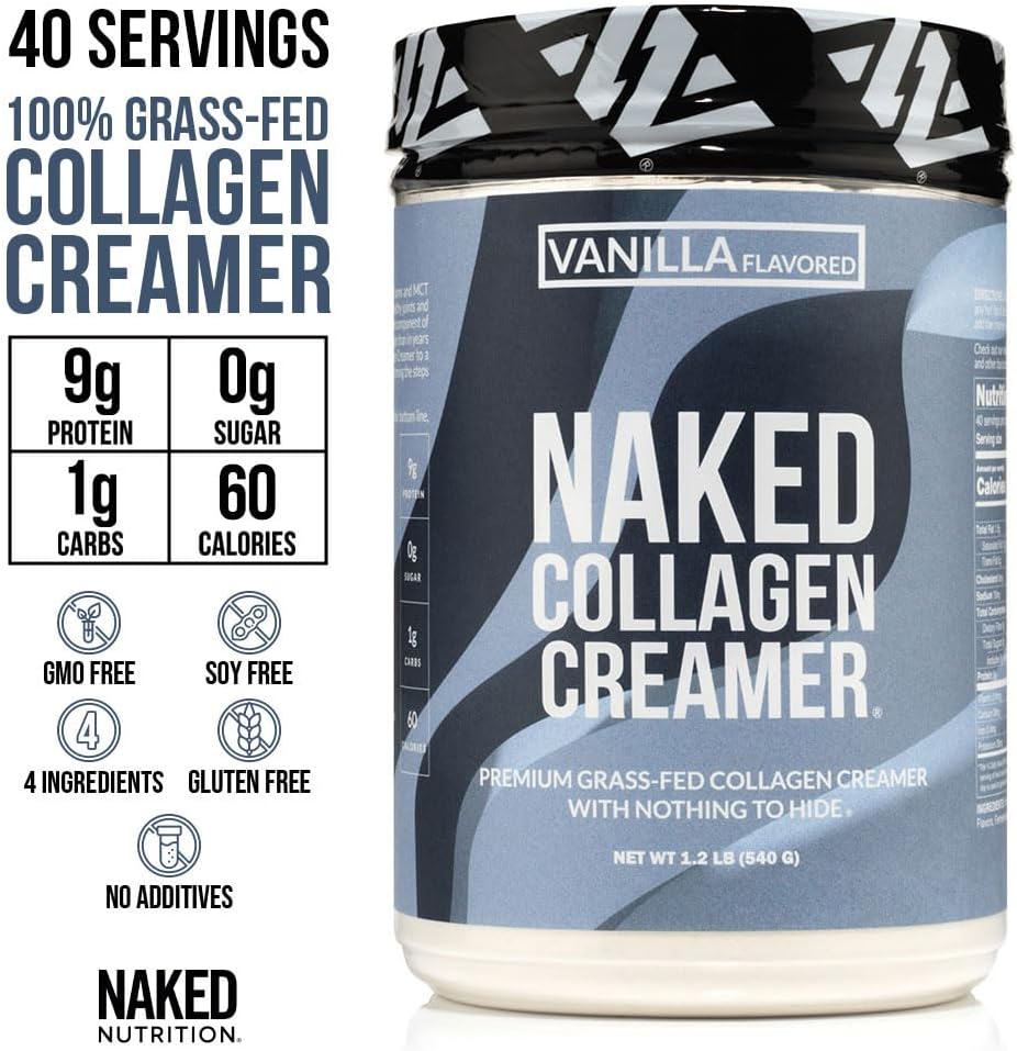 Naked Collagen Coffee Creamer - Vanilla Collagen Creamer For Coffee - Dairy-Free, Gluten-Free, GMO-Free - Support Hair, Skin, and Nails - 40 Servings