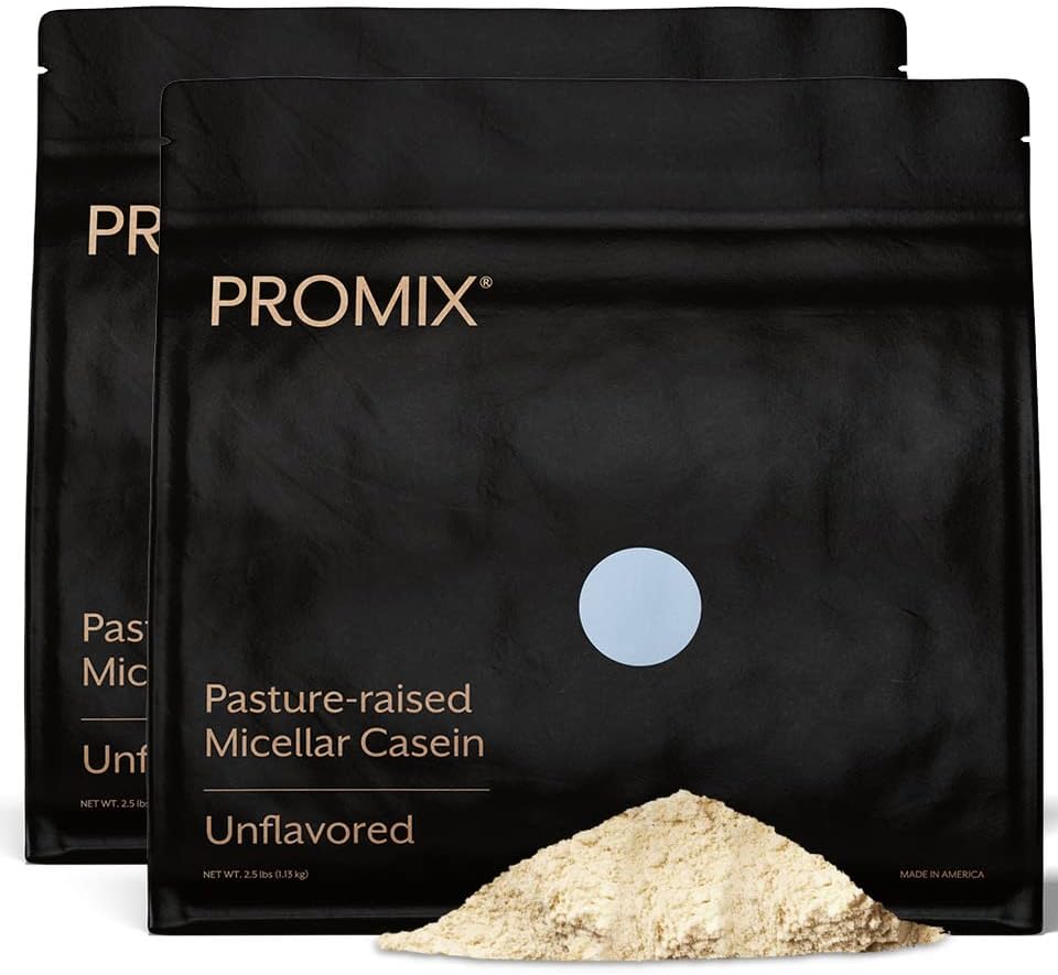 ProMix Nutrition Casein Protein Powder - Grass-Fed, Pasture Raised, Slow Release 25g Micellar Casein - 5.4g BCAAs Gluten Free, Sugar Free, Soy Free - Unflavored, 5lb
