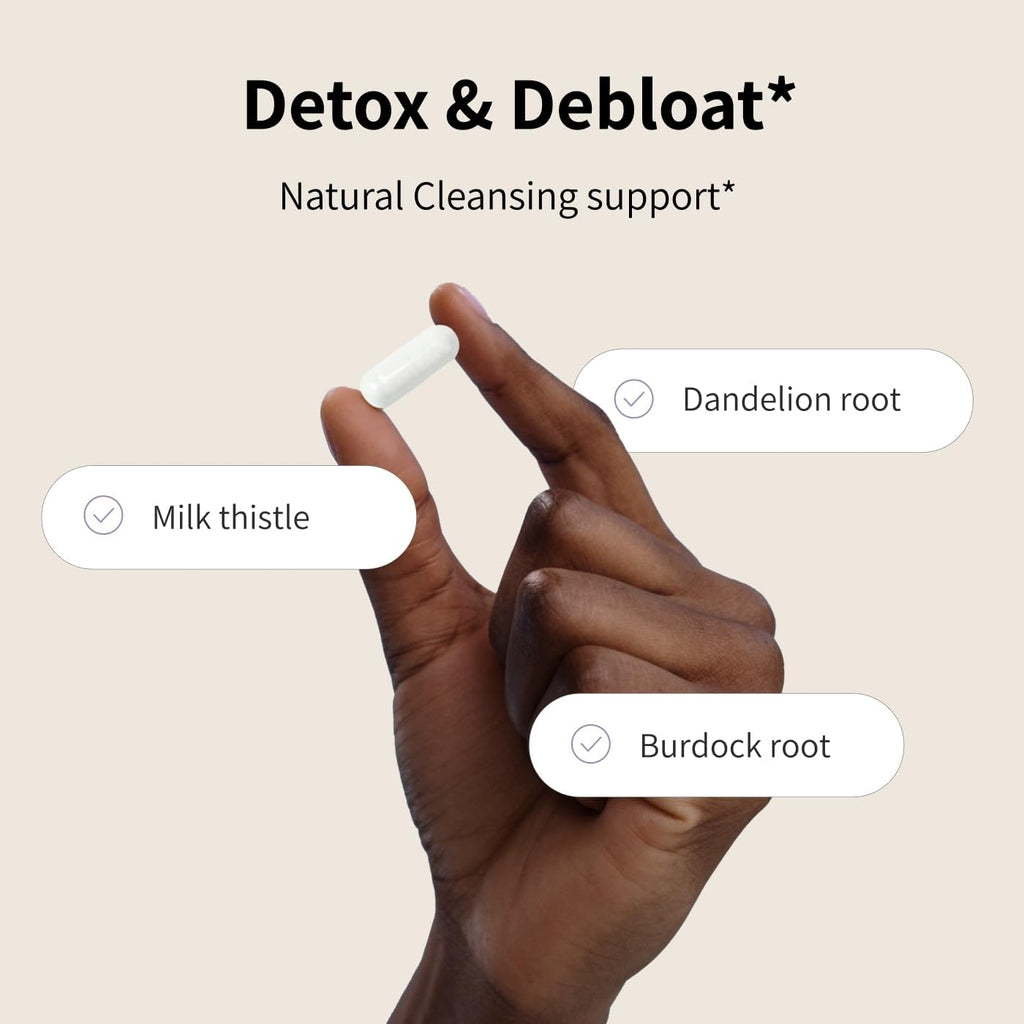Nourished Natural Detox + Debloat - Milk Thistle & Dandelion Root Vegan Supplement for Women - Bloating Relief & Digestion Support - 180 Capsules