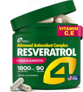 Resveratrol Supplement 1800mg Complex - COQ10, Quercetin, Vitamin E, Vitamin C - Powerful Antioxidant Formula for Enhanced Energy, Heart Health & Healthy-Aging Support Trans Resveratrol 90 Capsules